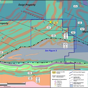 Geology Map of the northern part of the Casault Gold Property and the Martiniere gold deposit